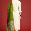 Women Cream Embroidered Kurti Pant Set With Banarasi Dupatta | Elegant Ethnic Wear for Festive Occasion