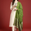 Women Cream Embroidered Kurti Pant Set With Banarasi Dupatta | Elegant Ethnic Wear for Festive Occasion