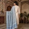 Women Off White Embroidered Kurti Pant Set With Printed Blue Dupatta | Elegant Ethnic Wear