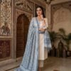 Women Off White Embroidered Kurti Pant Set With Printed Blue Dupatta | Elegant Ethnic Wear