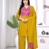 Women Embroidered Kurti Palazzo Set With Dupatta | Elegant Ethnic Wear for Festive & Party Occasion