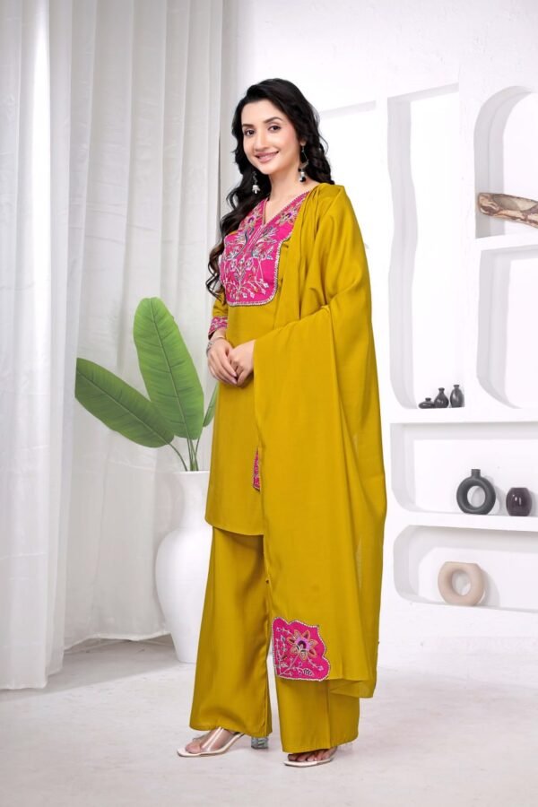 Women Embroidered Kurti Palazzo Set With Dupatta | Elegant Ethnic Wear for Festive & Party Occasion