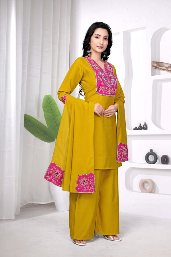 Women Embroidered Kurti Palazzo Set With Dupatta | Elegant Ethnic Wear for Festive & Party Occasion